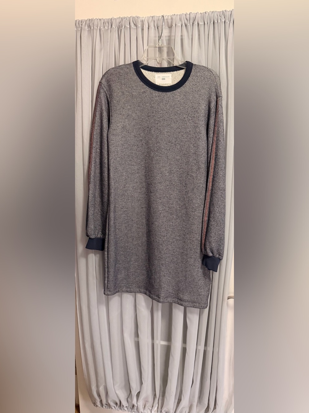 Sol Angeles Oversized Gray Crewneck Sweater Dress with Orange Stripe XS